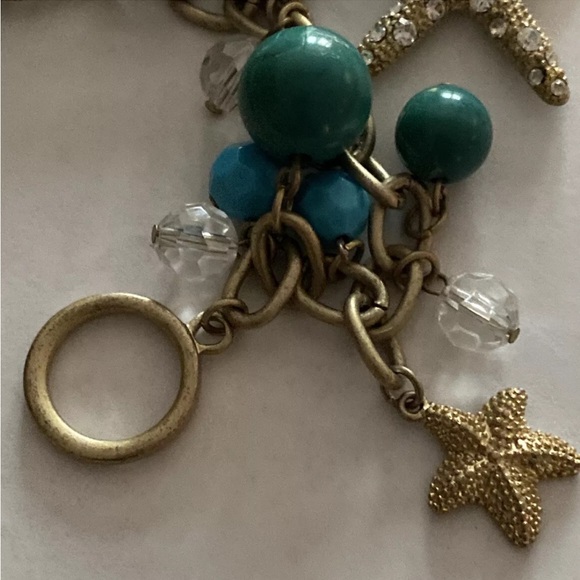 Vintage Y2K Bracelet Sea Motif Silver Starfish Seashells Turquoise Beads Charms - Picture 6 of 7